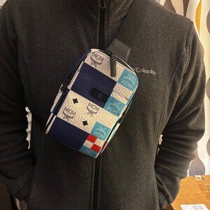 Authentic MCM Tech Sling Bag In Checkerboard Visetos